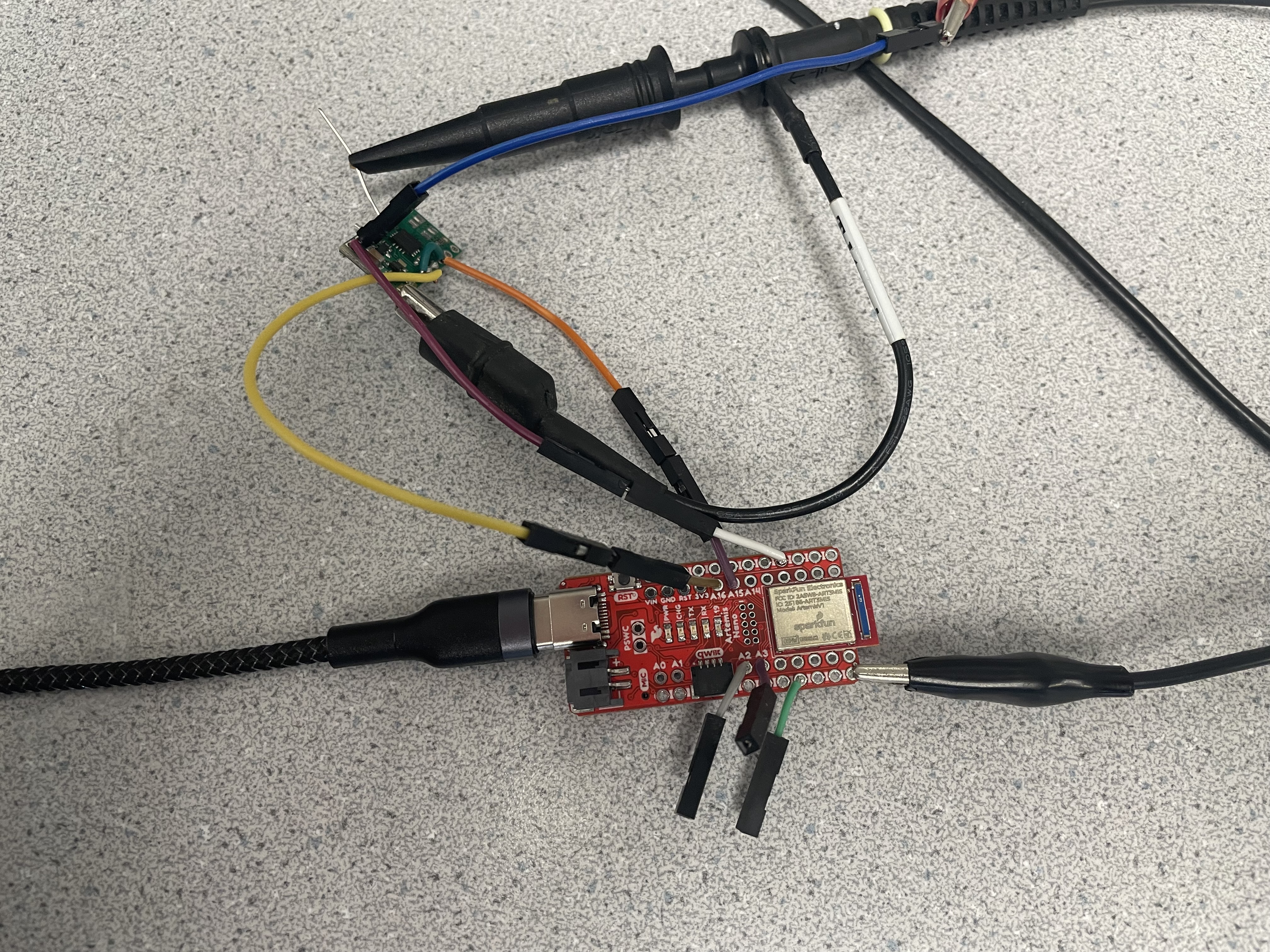 Picture of power supply and oscilloscope setup for second motor driver